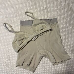 SKIMS Cotton Rib Boxer & Cotton Jersey Triangle Bralette in Bone (S)